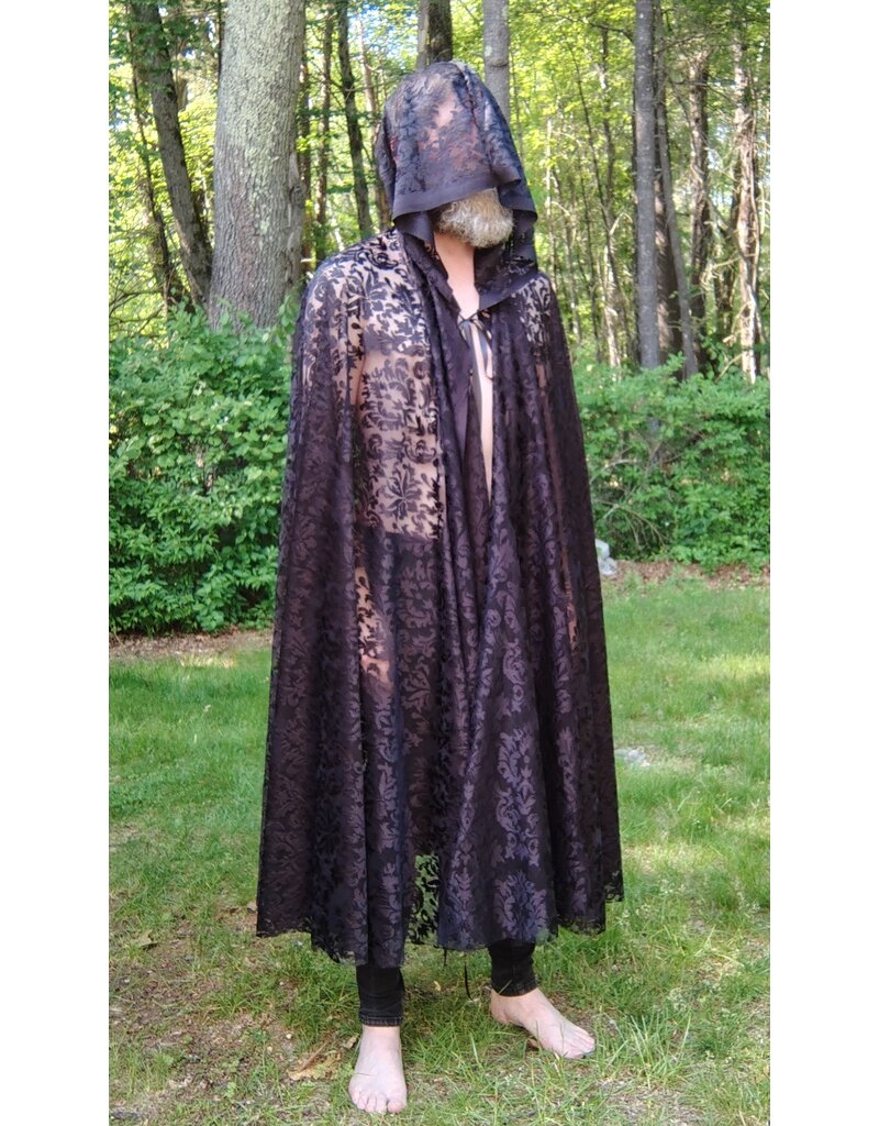 Cloakmakers.com 5710-Washable Black Sheer Polyester Cloak w/ Black Floral Pattern