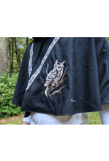 Cloakmakers.com 5711-Washable Black Wool Blend Cloak w/ Owl Embroidery & Owl Buttons