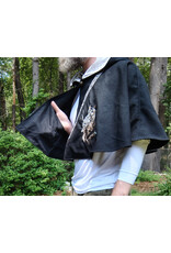 Cloakmakers.com 5711-Washable Black Wool Blend Cloak w/ Owl Embroidery & Owl Buttons
