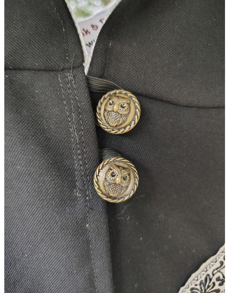 Cloakmakers.com 5711-Washable Black Wool Blend Cloak w/ Owl Embroidery & Owl Buttons