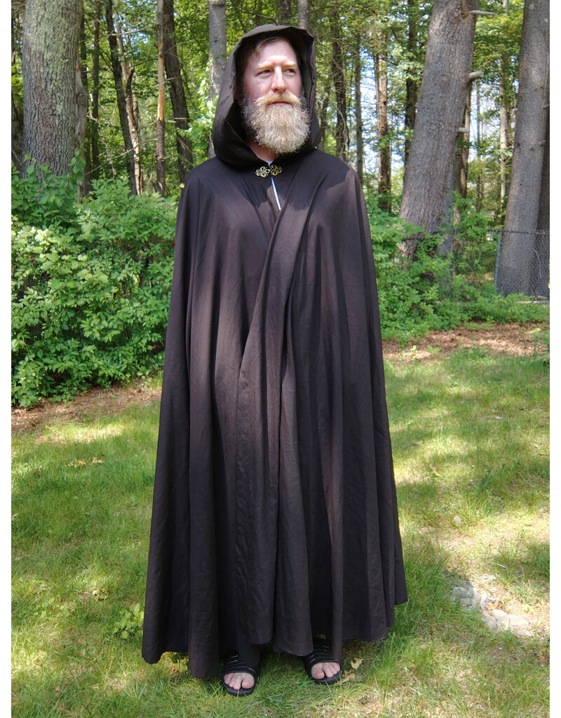 Cloakmakers.com 5712-Washable Dark Brown Wool Cloak w/ Dark Olive Green Hood Lining