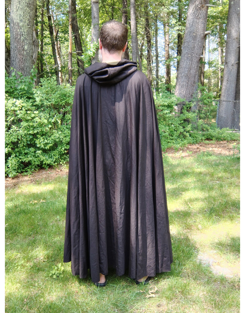 Cloakmakers.com 5712-Washable Dark Brown Wool Cloak w/ Dark Olive Green Hood Lining