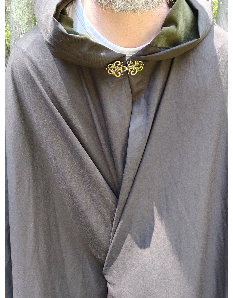 Cloakmakers.com 5712-Washable Dark Brown Wool Cloak w/ Dark Olive Green Hood Lining