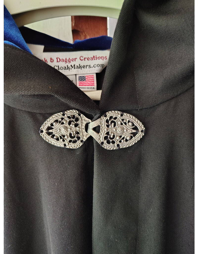 Cloakmakers.com 5714-Washable Black Wool Blend Cloak w/ Gothic Rose Clasp