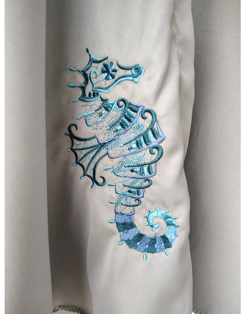 Cloakmakers.com 5715-Washable Seafoam Green Polyester Cloak w/ Seahorse Embroidery