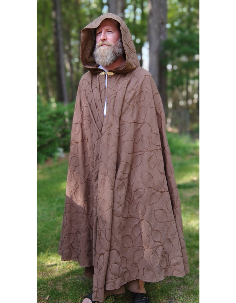 Cloakmakers.com 5717-Washable Brown Polyester Cloak w/ Raised Leaf Pattern & Leaf Clasp