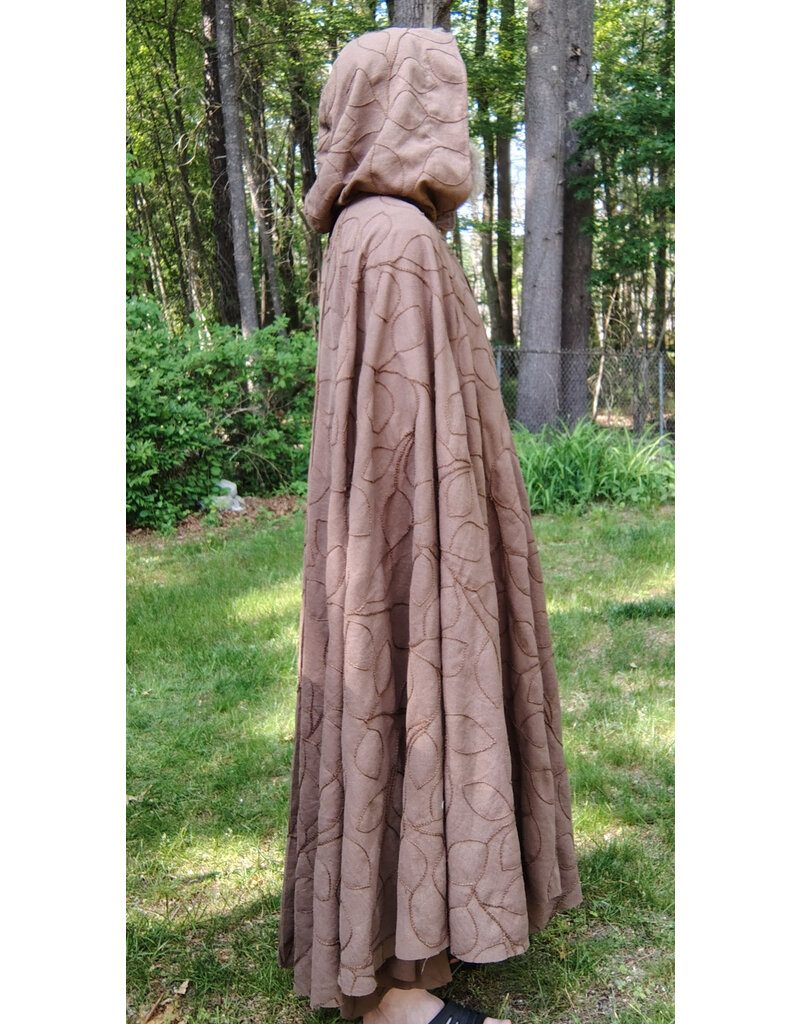 Cloakmakers.com 5717-Washable Brown Polyester Cloak w/ Raised Leaf Pattern & Leaf Clasp