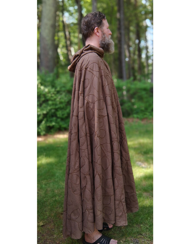 Cloakmakers.com 5717-Washable Brown Polyester Cloak w/ Raised Leaf Pattern & Leaf Clasp