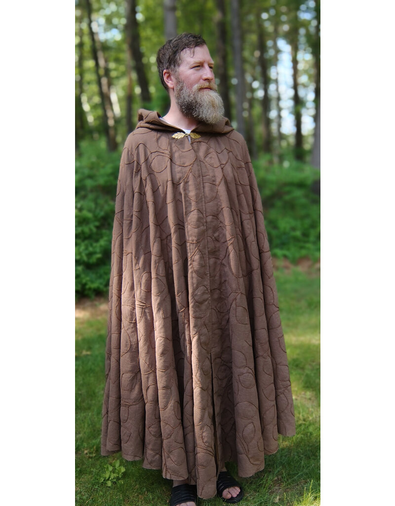 Cloakmakers.com 5717-Washable Brown Polyester Cloak w/ Raised Leaf Pattern & Leaf Clasp