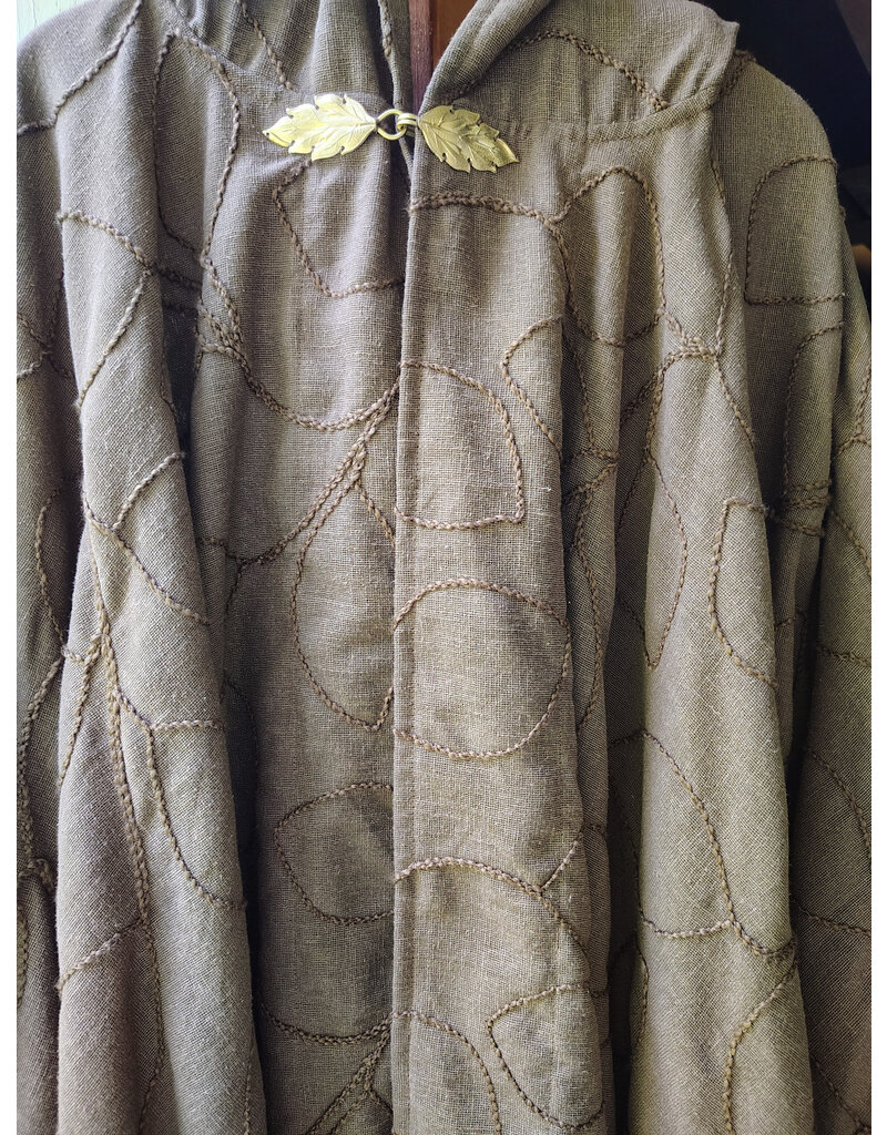 Cloakmakers.com 5717-Washable Brown Polyester Cloak w/ Raised Leaf Pattern & Leaf Clasp