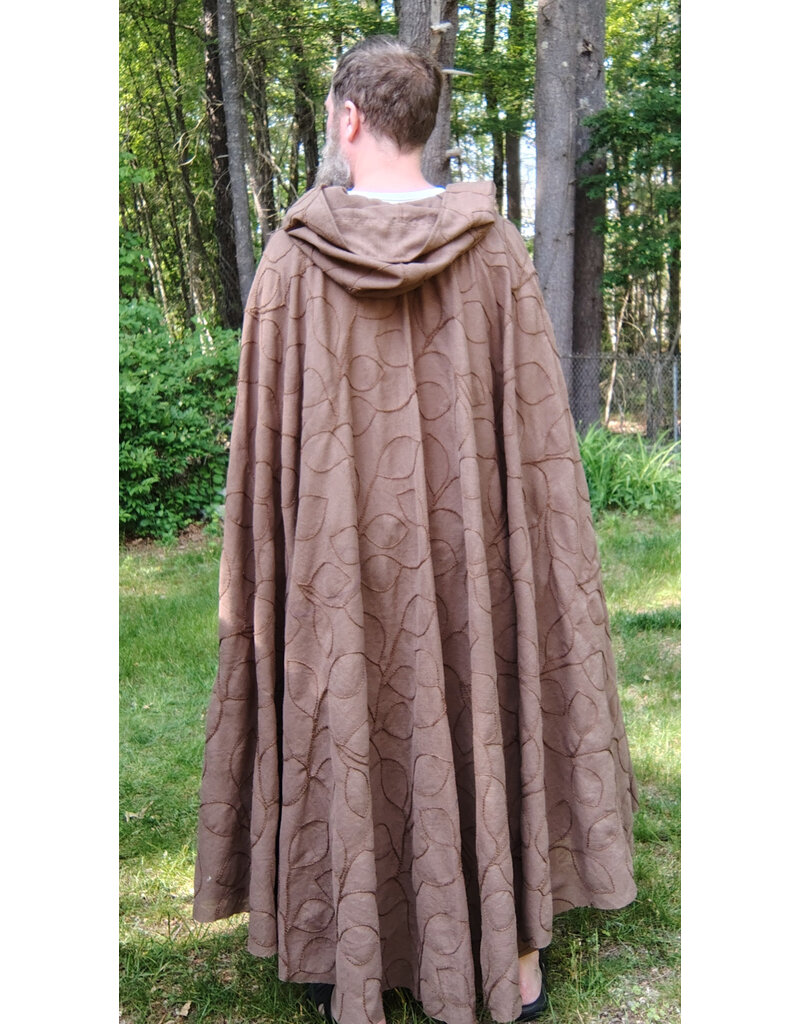 Cloakmakers.com 5717-Washable Brown Polyester Cloak w/ Raised Leaf Pattern & Leaf Clasp