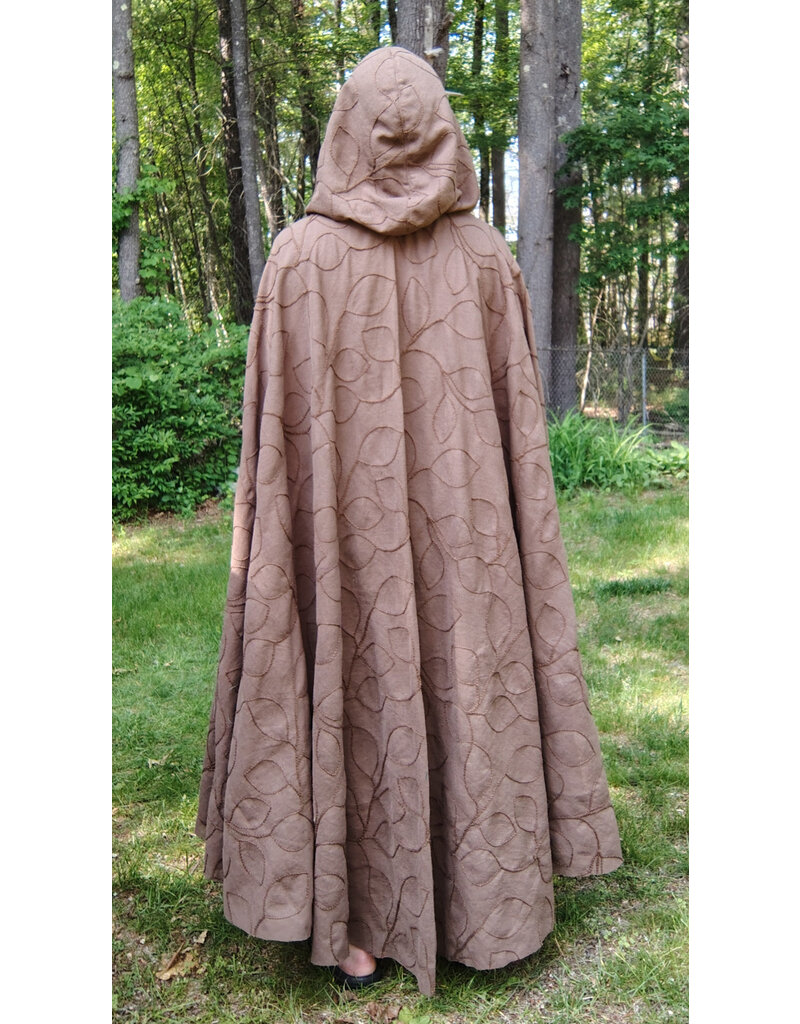 Cloakmakers.com 5717-Washable Brown Polyester Cloak w/ Raised Leaf Pattern & Leaf Clasp
