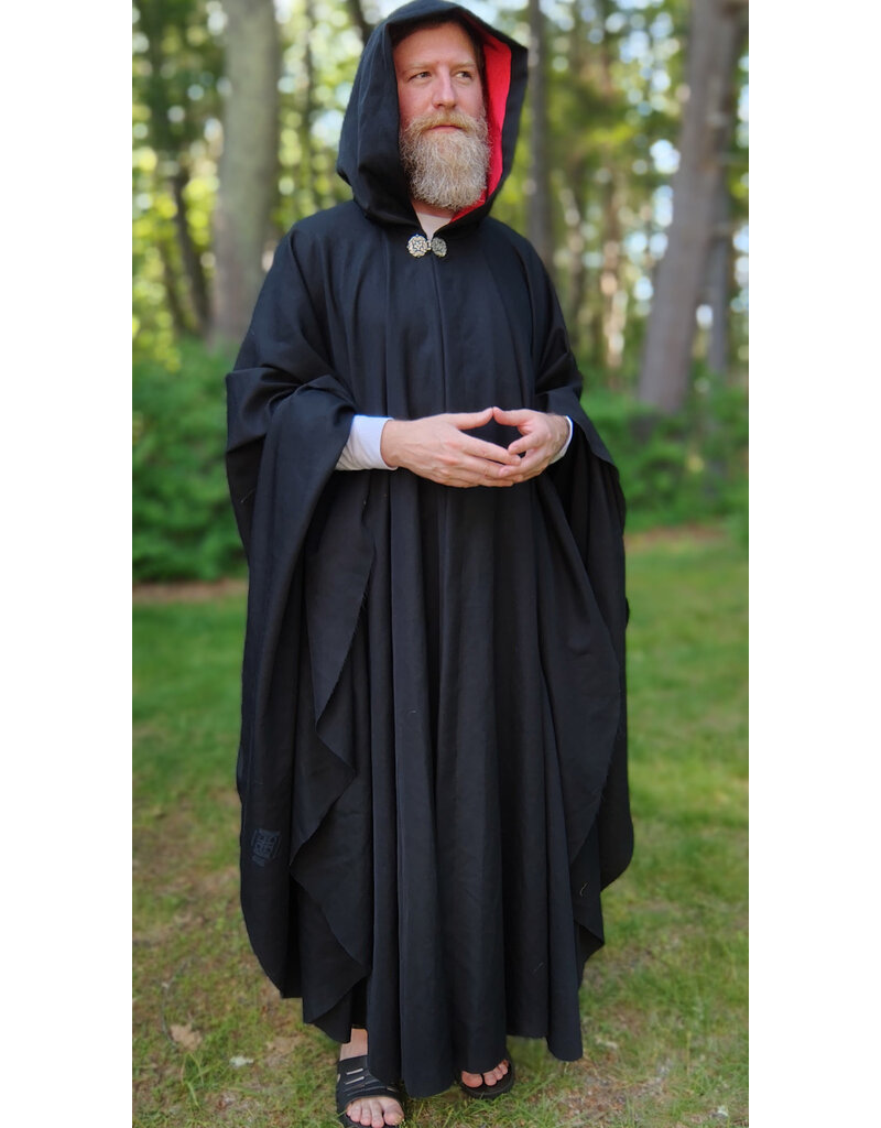 Cloakmakers.com 5718-Washable Black Wool Blend Cloak w/ Red Velveteen Hood Lining