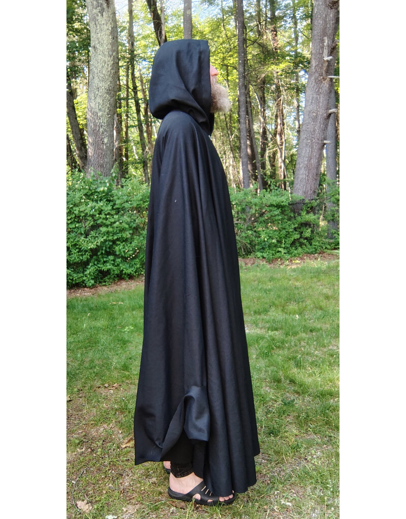 Cloakmakers.com 5718-Washable Black Wool Blend Cloak w/ Red Velveteen Hood Lining