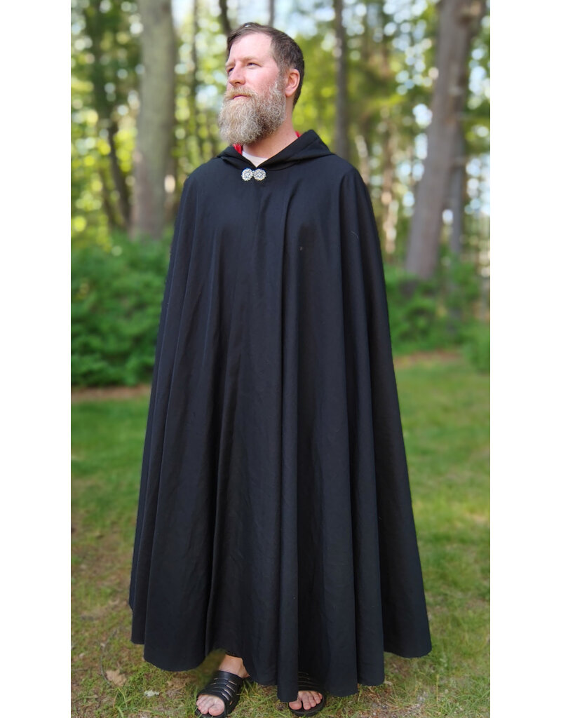 Cloakmakers.com 5718-Washable Black Wool Blend Cloak w/ Red Velveteen Hood Lining