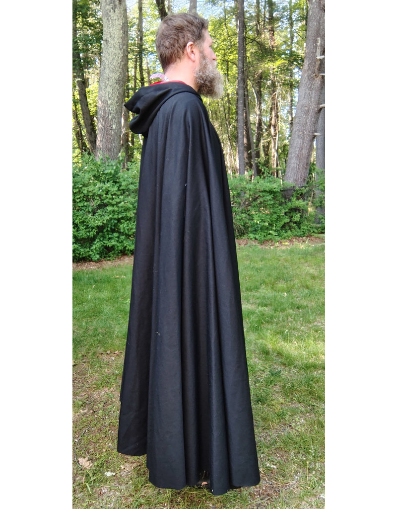 Cloakmakers.com 5718-Washable Black Wool Blend Cloak w/ Red Velveteen Hood Lining