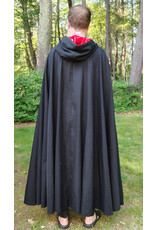 Cloakmakers.com 5718-Washable Black Wool Blend Cloak w/ Red Velveteen Hood Lining