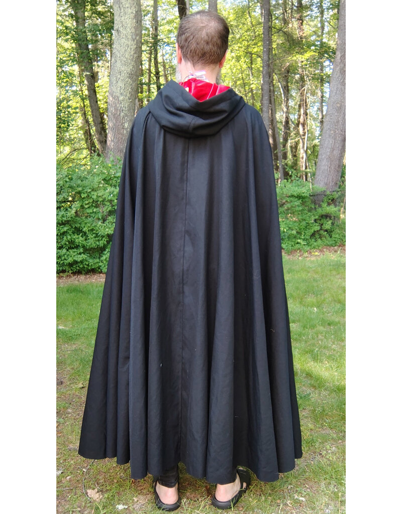Cloakmakers.com 5718-Washable Black Wool Blend Cloak w/ Red Velveteen Hood Lining