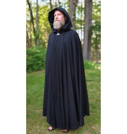 Cloakmakers.com 5719-Washable Black Wool Cloak w/ Dark Green Hood Lining & Triquetra Clasp