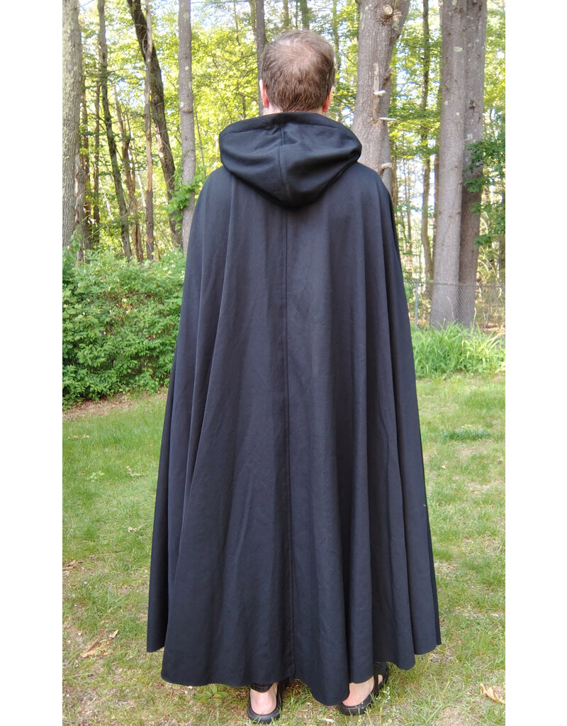 Cloakmakers.com 5719-Washable Black Wool Cloak w/ Dark Green Hood Lining & Triquetra Clasp