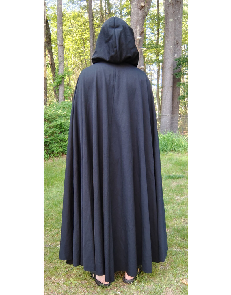 Cloakmakers.com 5719-Washable Black Wool Cloak w/ Dark Green Hood Lining & Triquetra Clasp