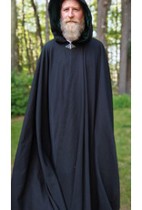 Cloakmakers.com 5719-Washable Black Wool Cloak w/ Dark Green Hood Lining & Triquetra Clasp