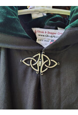 Cloakmakers.com 5719-Washable Black Wool Cloak w/ Dark Green Hood Lining & Triquetra Clasp