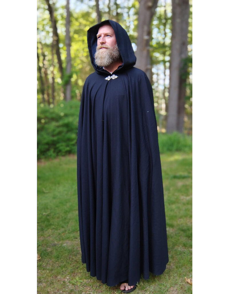 Cloakmakers.com 5720-Washable Navy Blue Wool Cloak w/  Navy Blue Hood Lining & Triple Medallion Clasp
