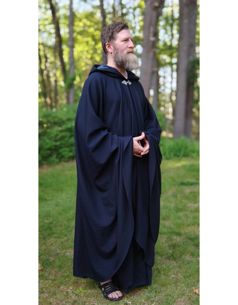 Cloakmakers.com 5720-Washable Navy Blue Wool Cloak w/  Navy Blue Hood Lining & Triple Medallion Clasp