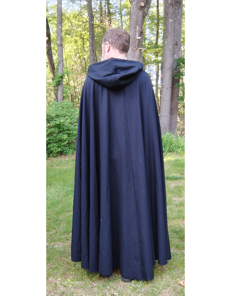 Cloakmakers.com 5720-Washable Navy Blue Wool Cloak w/  Navy Blue Hood Lining & Triple Medallion Clasp