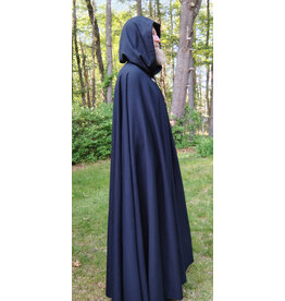 Cloakmakers.com 5720-Washable Navy Blue Wool Cloak w/  Navy Blue Hood Lining & Triple Medallion Clasp