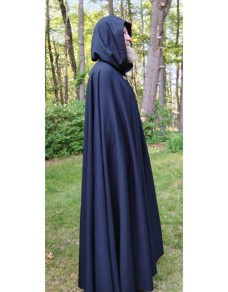 Cloakmakers.com 5720-Washable Navy Blue Wool Cloak w/  Navy Blue Hood Lining & Triple Medallion Clasp