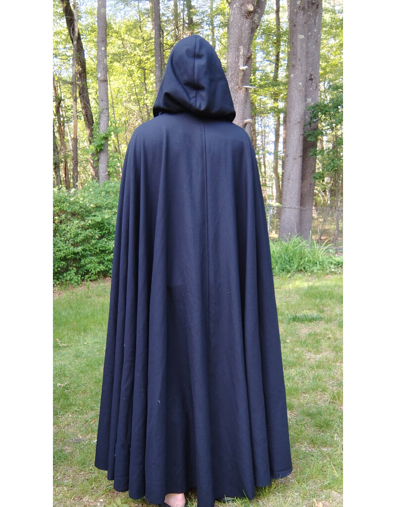 Cloakmakers.com 5720-Washable Navy Blue Wool Cloak w/  Navy Blue Hood Lining & Triple Medallion Clasp