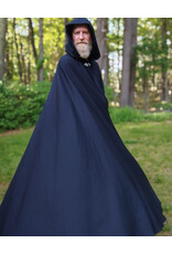 Cloakmakers.com 5720-Washable Navy Blue Wool Cloak w/  Navy Blue Hood Lining & Triple Medallion Clasp