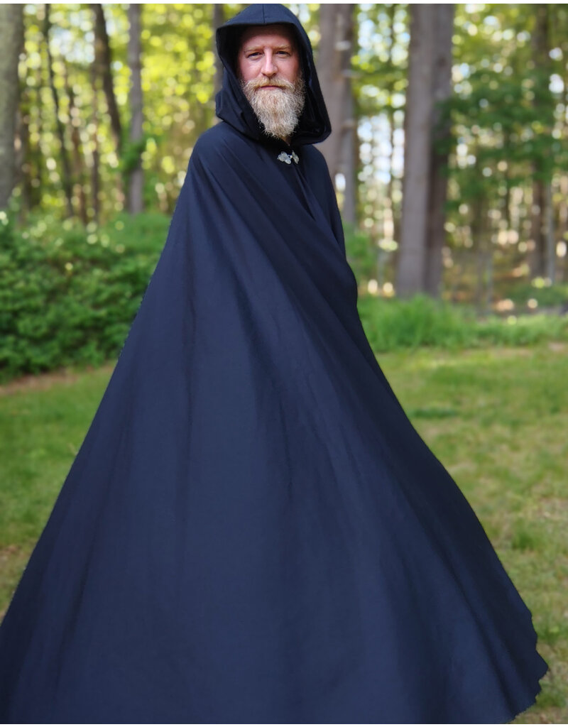 Cloakmakers.com 5720-Washable Navy Blue Wool Cloak w/  Navy Blue Hood Lining & Triple Medallion Clasp