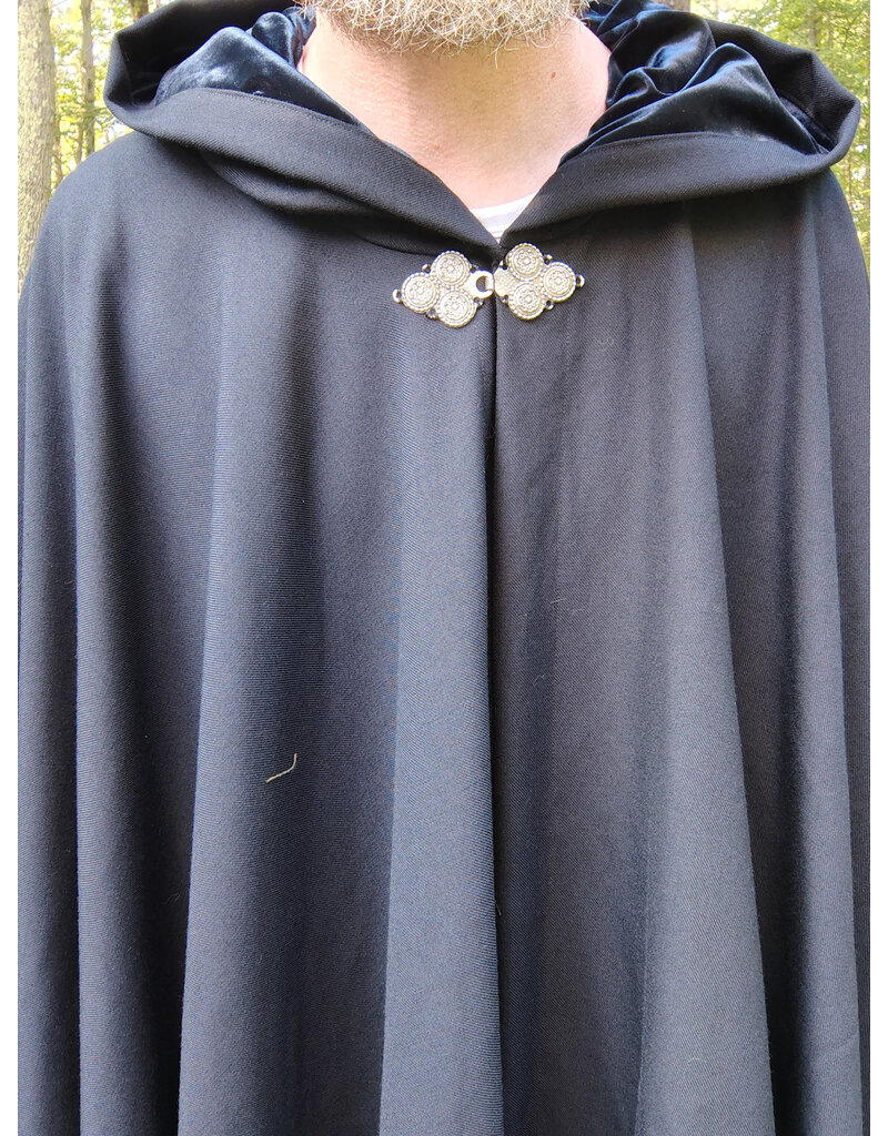 Cloakmakers.com 5720-Washable Navy Blue Wool Cloak w/  Navy Blue Hood Lining & Triple Medallion Clasp