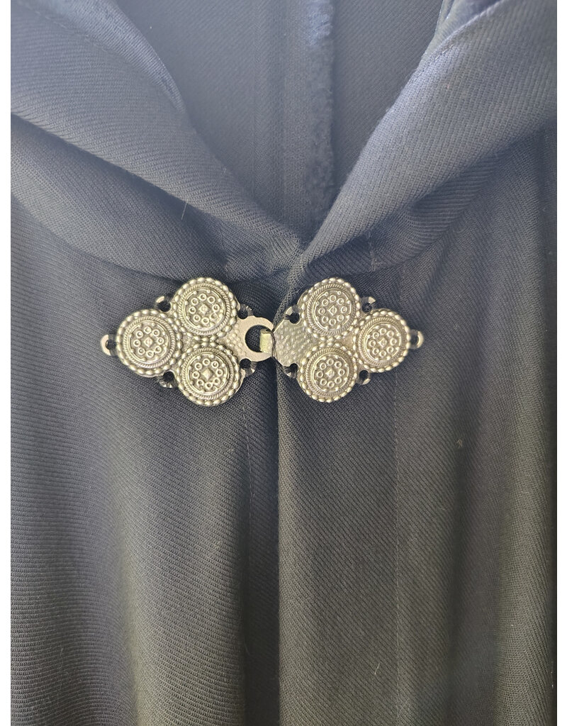 Cloakmakers.com 5720-Washable Navy Blue Wool Cloak w/  Navy Blue Hood Lining & Triple Medallion Clasp
