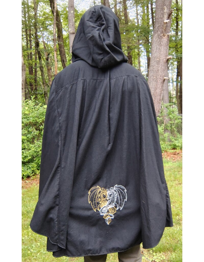Cloakmakers.com 5674 - Black Wool Cloak w/Intertwined Dragon Embroidy