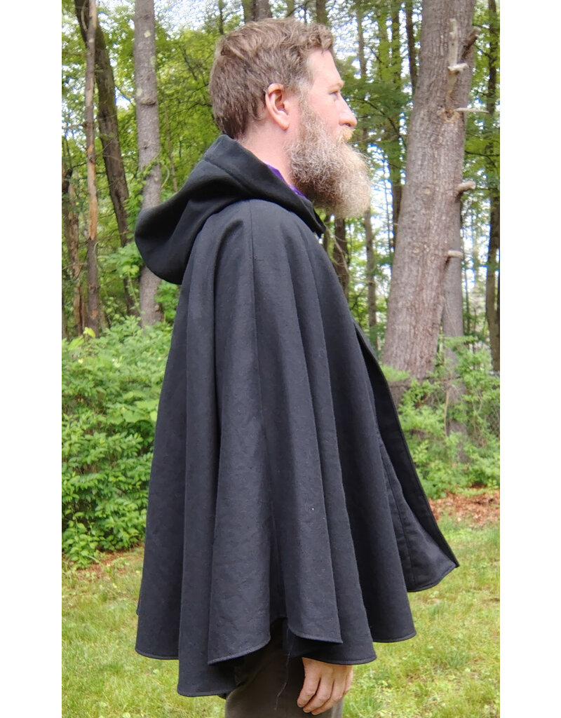 Cloakmakers.com 5721-Washable Black Cotton Cloak w/ Purple Sword & Ivy Rose Embroidery & Hood Lining