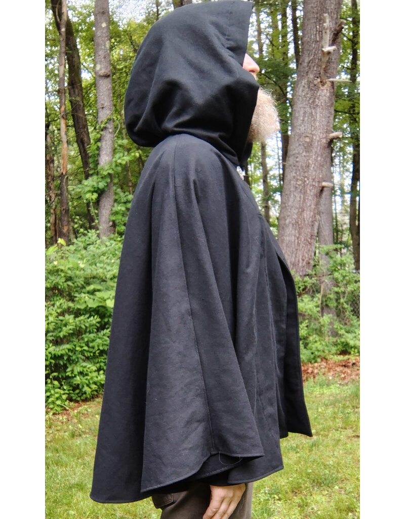 Cloakmakers.com 5721-Washable Black Cotton Cloak w/ Purple Sword & Ivy Rose Embroidery & Hood Lining