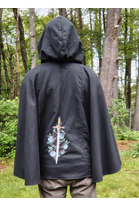 Cloakmakers.com 5721-Washable Black Cotton Cloak w/ Purple Sword & Ivy Rose Embroidery & Hood Lining