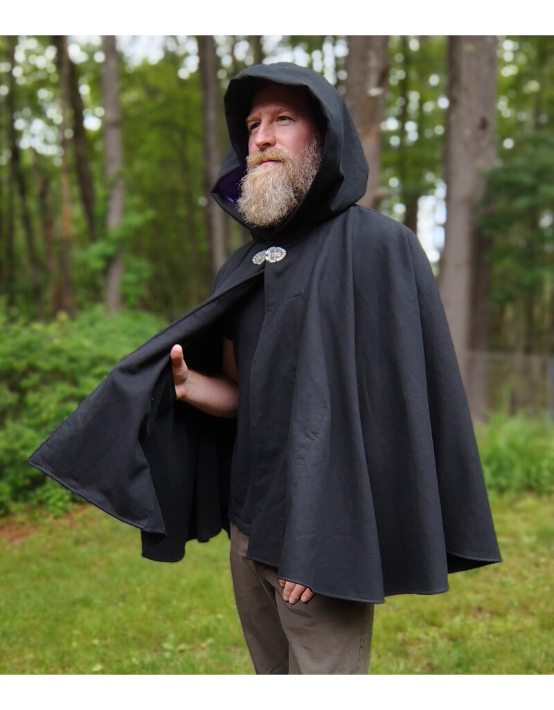 Cloakmakers.com 5721-Washable Black Cotton Cloak w/ Purple Sword & Ivy Rose Embroidery & Hood Lining