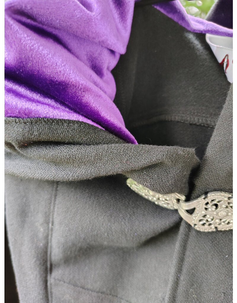 Cloakmakers.com 5721-Washable Black Cotton Cloak w/ Purple Sword & Ivy Rose Embroidery & Hood Lining
