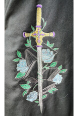 Cloakmakers.com 5721-Washable Black Cotton Cloak w/ Purple Sword & Ivy Rose Embroidery & Hood Lining