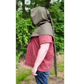 Cloakmakers.com H535-Ranger Green Wool Hooded Cowl w/ War & Peace Embroidery and Long Liripipe