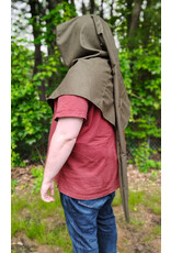Cloakmakers.com H535-Ranger Green Wool Hooded Cowl w/ War & Peace Embroidery and Long Liripipe