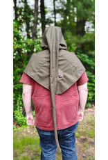 Cloakmakers.com H535-Ranger Green Wool Hooded Cowl w/ War & Peace Embroidery and Long Liripipe