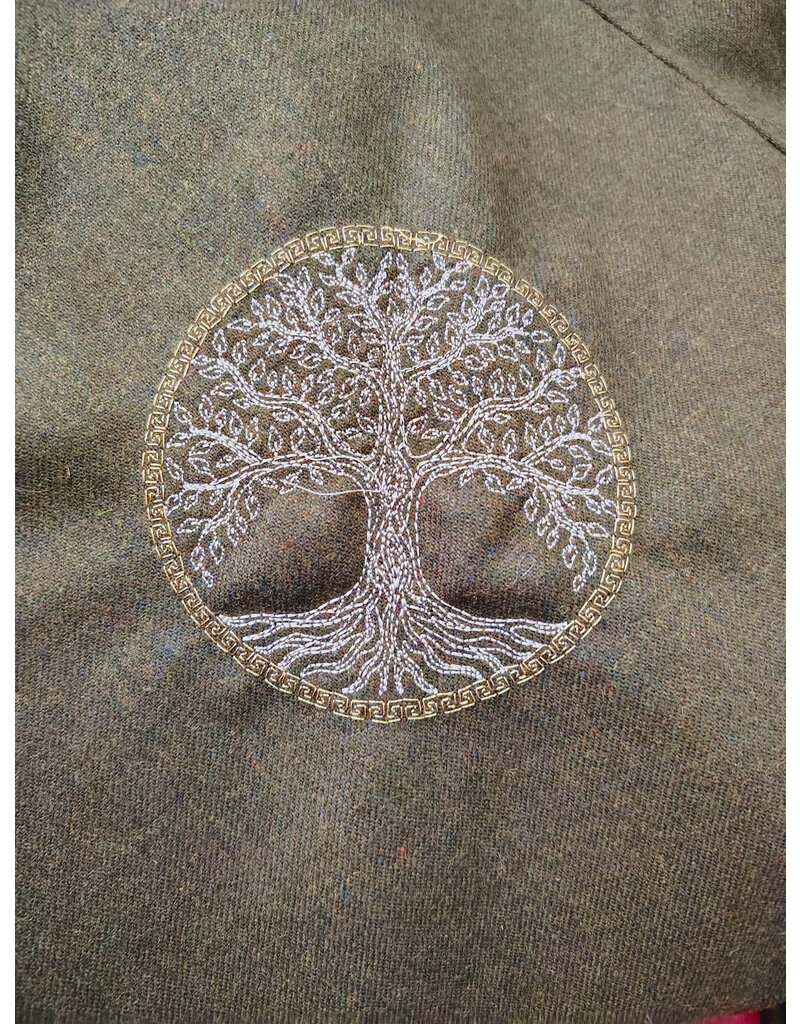 Cloakmakers.com H535-Ranger Green Wool Hooded Cowl w/ War & Peace Embroidery and Long Liripipe