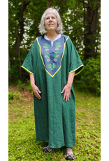 Cloakmakers.com G1194-Unisex Green Linen Tunic, Washable, w/Hops Embroidery & Pockets