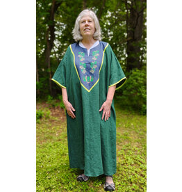 Cloakmakers.com G1194-Unisex Green Linen Tunic, Washable, w/Hops Embroidery & Pockets